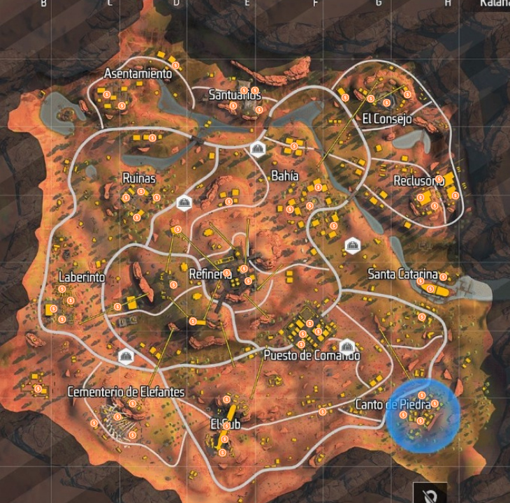 Ubicación de los spots de monedas de kalahari